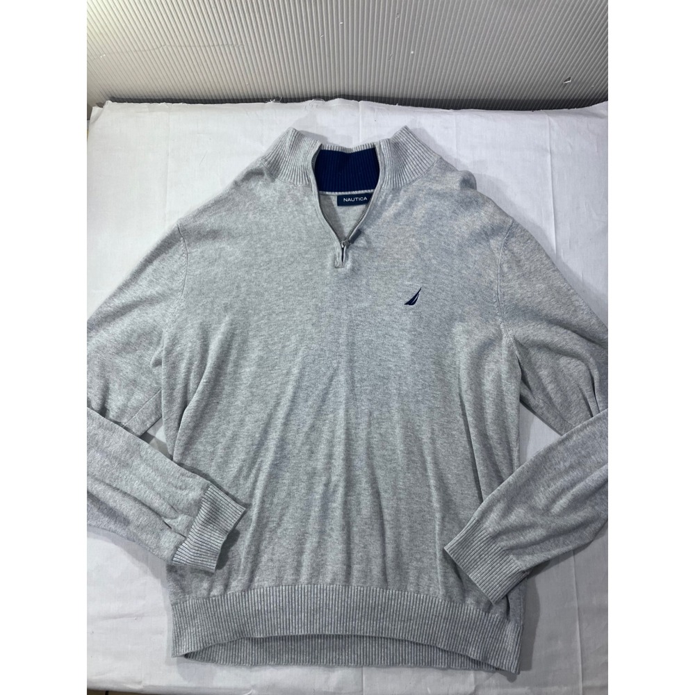 Nautica Mens Gray Quarter Zip Pullover Sweater Size‎ Large Logo